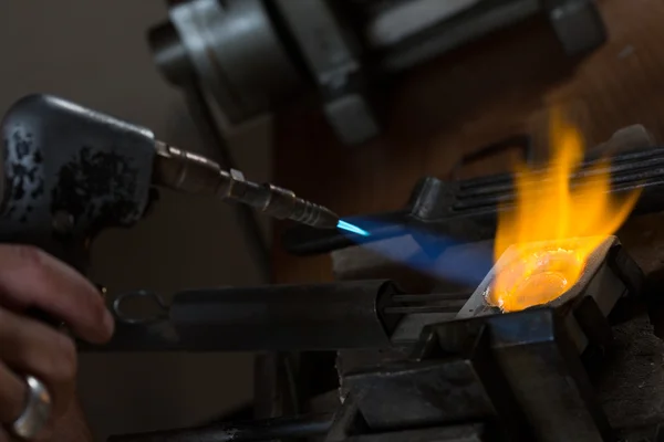 Metal Casting with blowtorch — Stock Photo, Image