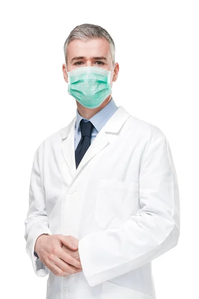 Dokter Die Een Chirurgisch Masker Draagt Tegen Infecties Die Een — Stockfoto