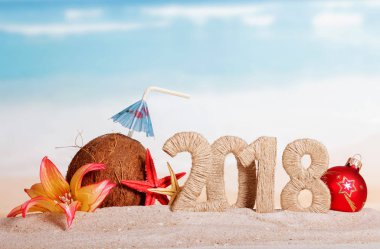 Yeni yıl yazıtları: 2018, hindistan cevizi ve saman.