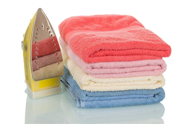 Steam iron and cotton towels isolated — Stock Photo, Image