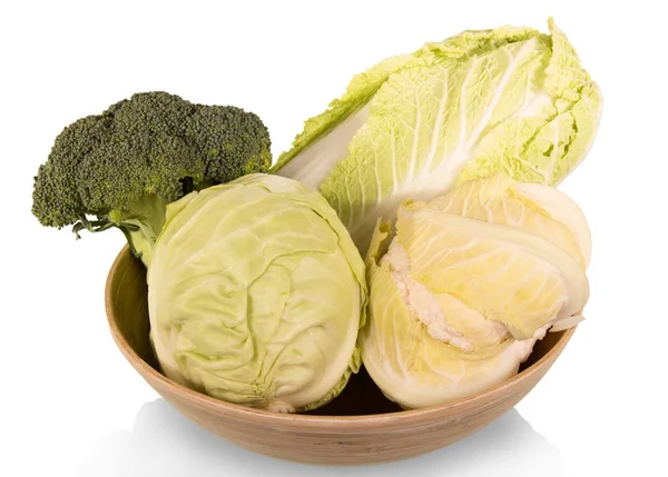 Una ciotola di broccoli, colorata, cavolo bianco e cinese isolato — Foto Stock