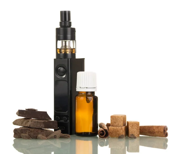 Electronic cigarette with liquid with taste of chocolate — Stock Photo, Image