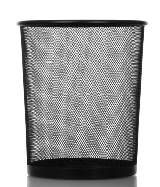 Black empty shopping basket for paper waste isolated on white.