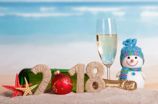 Iscrizione di Capodanno 2018, il globo invece del numero 0 — Foto Stock