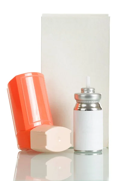 Inhalador Portátil Con Dispensador Aislado Sobre Fondo Blanco —  Fotos de Stock