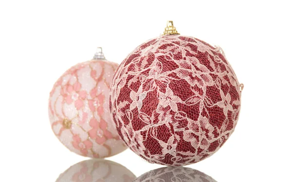 Big Red Ball Pink Decorated Lace Isolated White Background — Stock Photo, Image