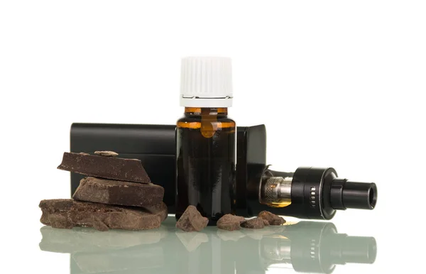 Sigaretta Elettronica Respirare Vapore Liquido Con Odore Cioccolato Isolato Sfondo — Foto Stock