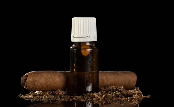 Cigar Bottle Liquid Smoking Isolated Black Background — Stock Photo, Image