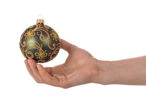 Игрушечный Мяч Узорами Женской Руке Изолированный Белом Фоне — стоковое фото
