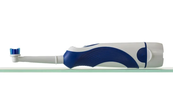 Dental Electric Brush Lies Glass Surface Isolated White Background — 스톡 사진