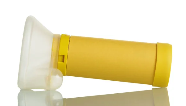 Inhalátor pro astmatiky s dětskou maskou, izolovaný na bílém — Stock fotografie
