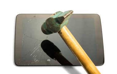 Broken electronic device, isolated on white