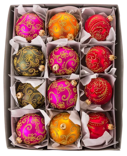 Big box with beautiful Christmas decorations — 图库照片