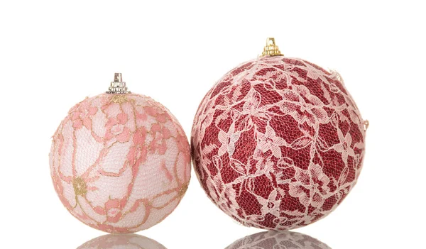 Two original Christmas toys, embellished with lace, isolated on white — ストック写真