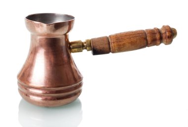 Hand coffee maker with wooden handle isolated on white