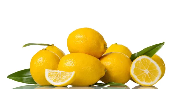 Large yellow fruit and pieces of cut lemon isolated on white — Stock Photo, Image