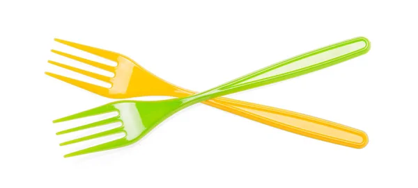 Two Disposable Plastic Forks Isolated White Background — Stock Photo, Image