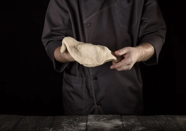 Layer Soft Elastic Dough Baker Hands Isolated Black Background — Stock Photo, Image