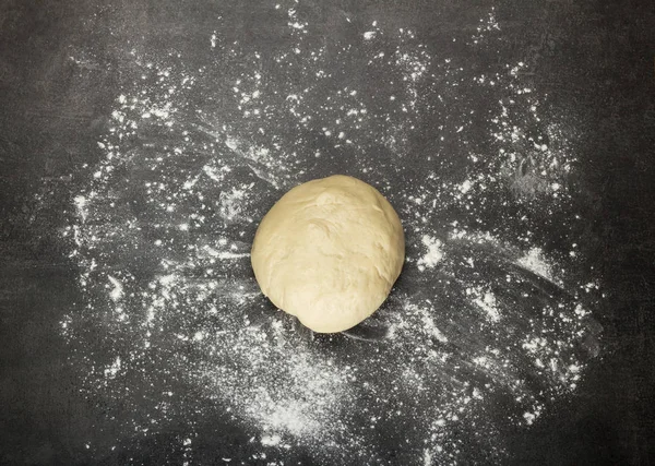 Lump Dough Gray Work Surface Sprinkled Flour — Stock Photo, Image