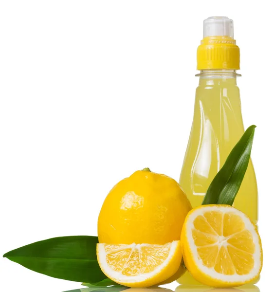 Botella Zumo Limón Fruta Aislada Sobre Fondo Blanco — Foto de Stock