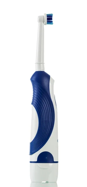 Het Onderwerp Van Hygiëne Elektrische Tandenborstel Geïsoleerd Witte Achtergrond — Stockfoto