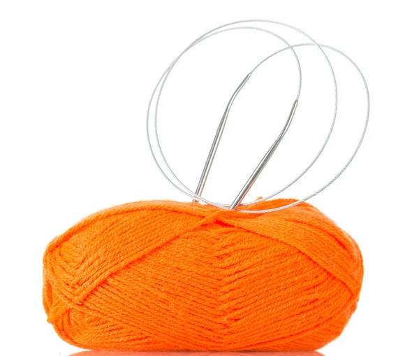 Bright Soft Skein Yarn Knitting Needles Isolated White Background — Stock Photo, Image