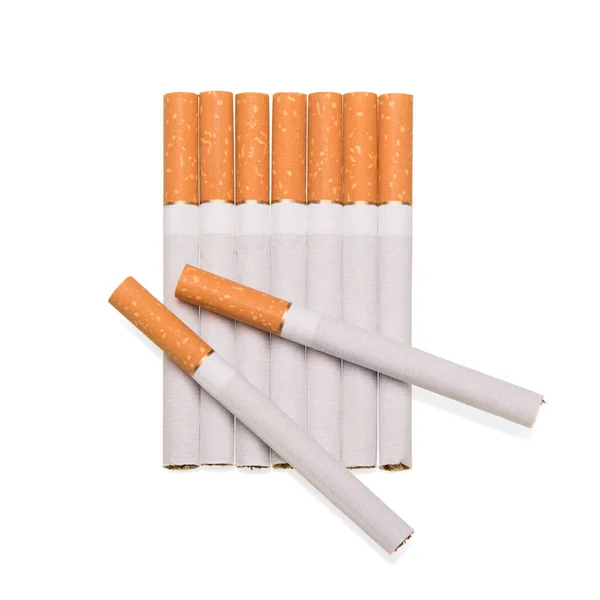 连成排的香烟 顶部有两个白色背景隔离 — 图库照片