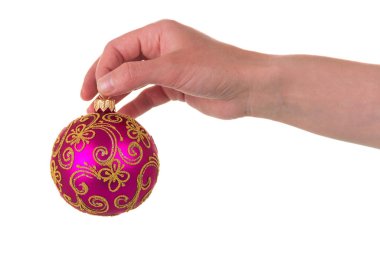 Beyaz arka planda izole edilmiş, elinde desenler olan güzel yeni yıl balosu