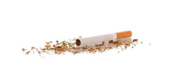 Cigarette Inutilisée Nombre Fuites Tabac Isolé Sur Fond Blanc — Photo