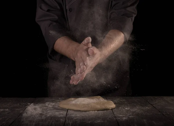 Hands Baker Kneading Dough Isolated Black Background — Stock Photo, Image
