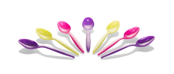 Set Colored Disposable Spoons Isolated White Background — Stock Photo, Image