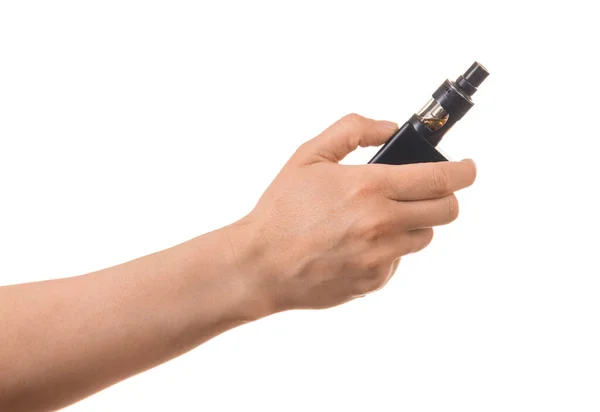 Cigarro Eletrônico Para Inalação Vapor Mão Feminina Isolado Sobre Fundo — Fotografia de Stock