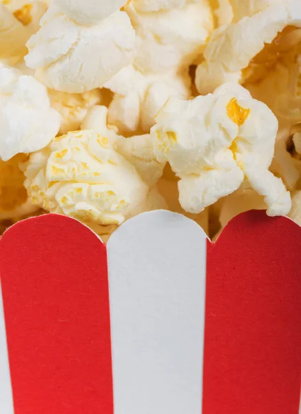 Macro Striped Red White Box Popcorn — Stock Photo, Image