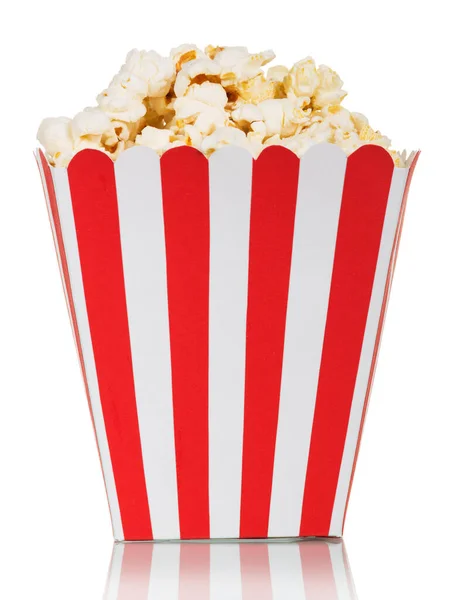 Rood Wit Gestreepte Vierkante Doos Popcorn Geïsoleerd Een Witte Achtergrond — Stockfoto