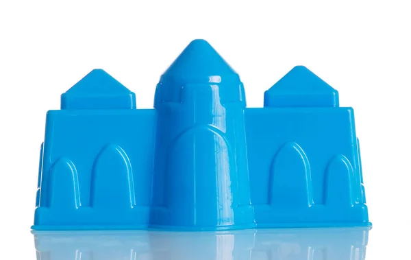 Niebieski Plastikowy Zamek Piaskownicy Izolowany Białym Tle — Zdjęcie stockowe