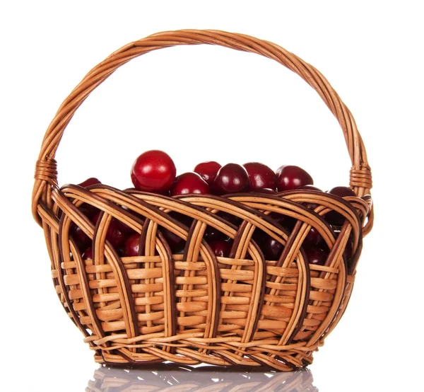 Basket Ripe Cherries Isolated White Background — Stock Photo, Image
