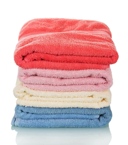 Stos Czystych Ręczników Prasowanie Izolowane Białym Tle — Zdjęcie stockowe