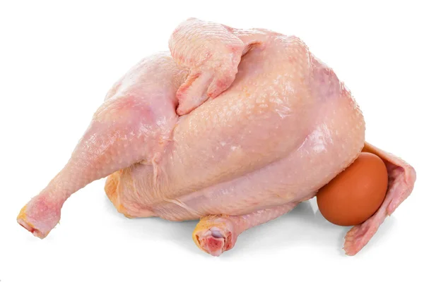 Viande Poulet Crue Entière Oeuf Isolé Sur Fond Blanc — Photo