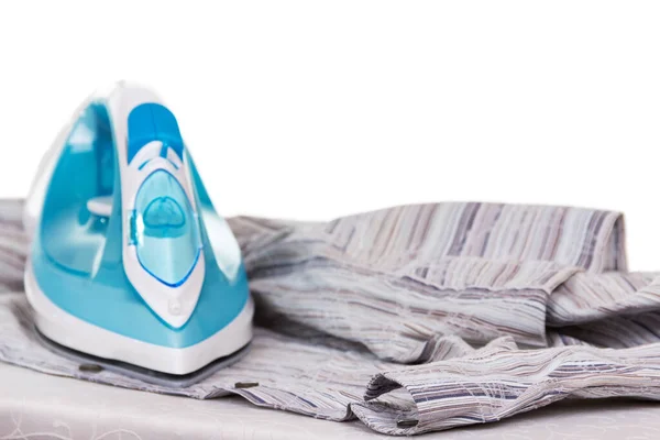 Electric Steam Iron Ironing Board Shirt Isolated White Background — Stock Photo, Image