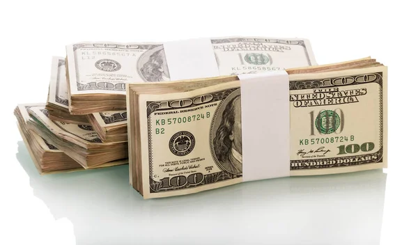 Стодолларовые Банкноты Крупным Планом Выделенные Белом Фоне — стоковое фото