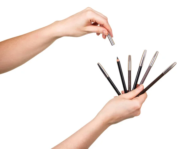 Pencils Make Female Hands Isolated White Background — Stock Photo, Image