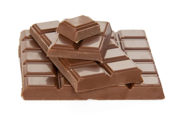 Empilement Différents Morceaux Chocolat Lait Isolés Sur Fond Blanc — Photo