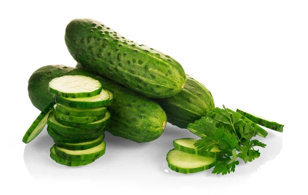 Tselie Cucumbers Slices Parsley Zolirovano White Background — Stock Photo, Image