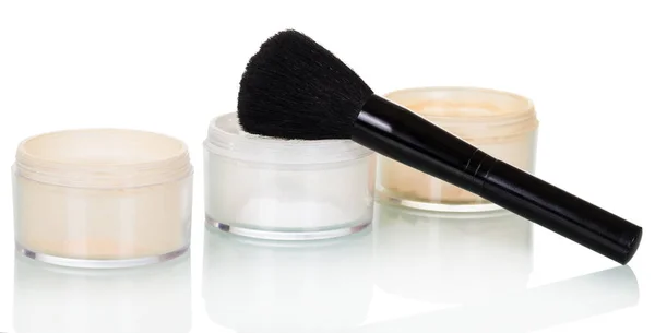 Cosmetic Brush Jars Powder Isolated White Background — Stock Photo, Image