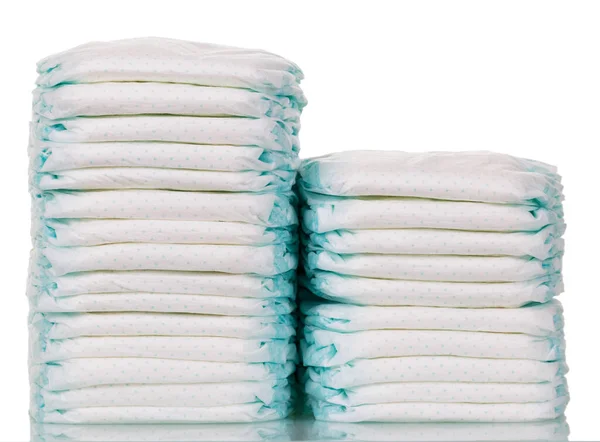 Stacks Disposable Diapers Closeup Isolated White Background — Stock Photo, Image