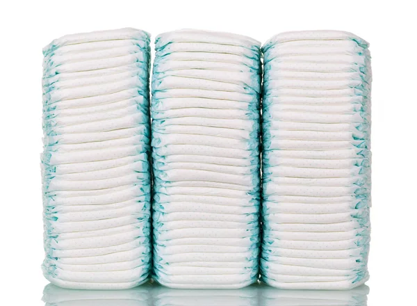 Three Stacks Disposable Diapers Isolated White Background — Stock Photo, Image