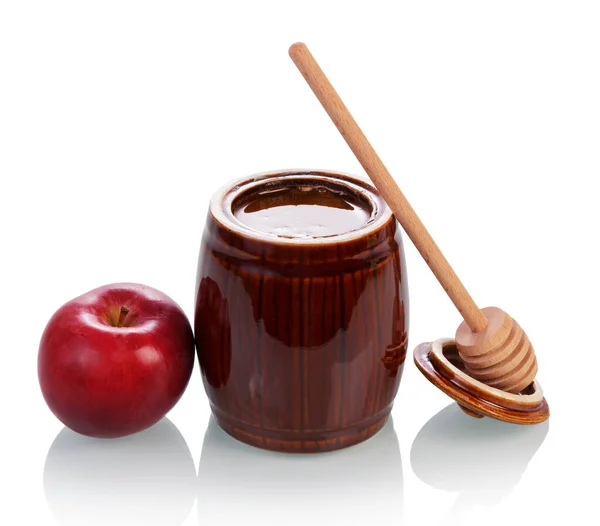 Keg Honey Red Apple Wooden Bucket Isolated White Background — Stock Photo, Image