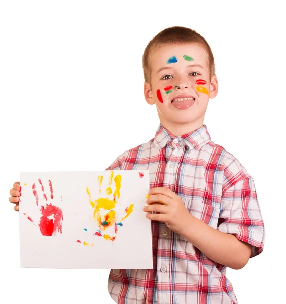 Niegrzeczny Chłopiec Rysunek Farby Izolowane Białym Tle — Zdjęcie stockowe
