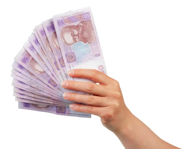 Ukrainian Hryvnia Money Female Hand Isolated White Background — Stock Photo, Image