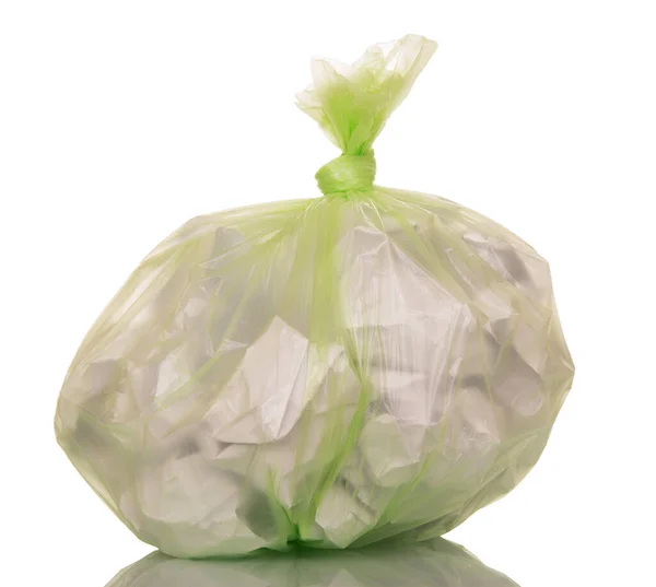 Saco Plástico Com Lixo Isolado Fundo Branco — Fotografia de Stock